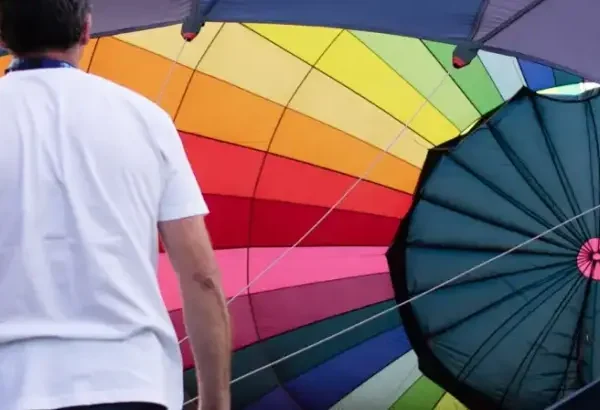 Two pilots inflating a hot air balloon